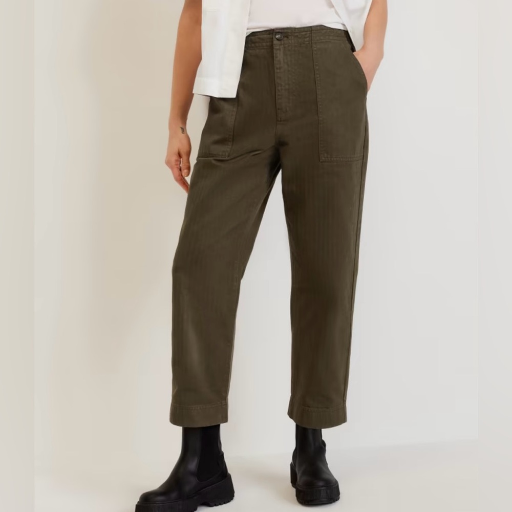 New WO Tag - Organic Cotton Herringbone Pant - Everlane sz 12 beech green